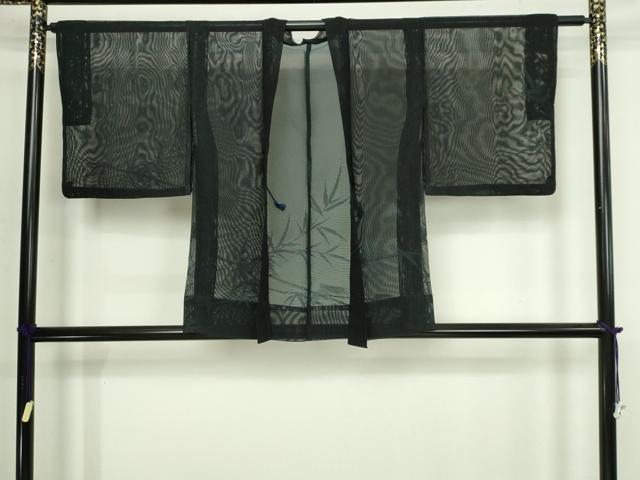 平和屋着物▽羽織　スリーシーズン　春夏秋　塵除け　笹竹文　黒地　正絹　逸品　DABI4644sf