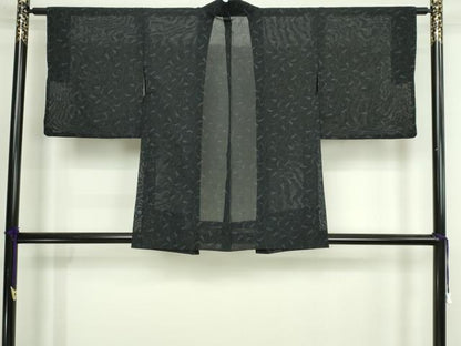 平和屋着物▽羽織　スリーシーズン　春夏秋　塵除け　唐草文　黒地　正絹　逸品　DABI4646sf