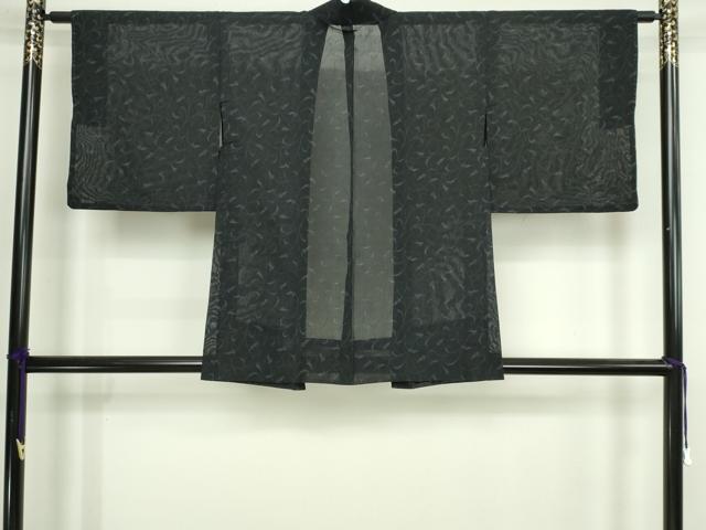 平和屋着物▽羽織　スリーシーズン　春夏秋　塵除け　唐草文　黒地　正絹　逸品　DABI4646sf