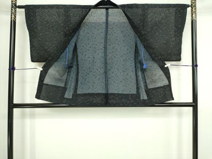 平和屋着物▽羽織　スリーシーズン　春夏秋　塵除け　唐草文　黒地　正絹　逸品　DABI4646sf