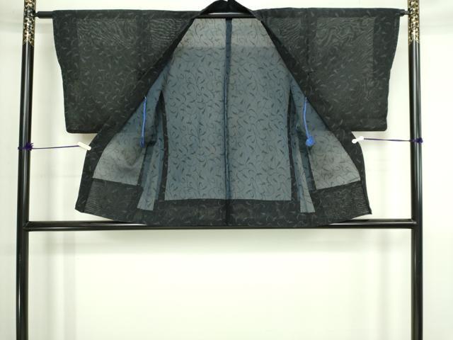 平和屋着物▽羽織　スリーシーズン　春夏秋　塵除け　唐草文　黒地　正絹　逸品　DABI4646sf