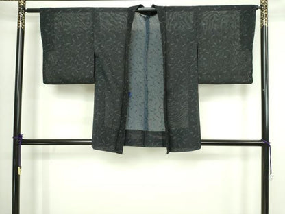 平和屋着物▽羽織　スリーシーズン　春夏秋　塵除け　唐草文　黒地　正絹　逸品　DABI4646sf