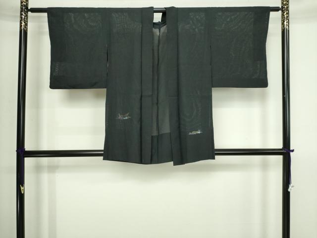 平和屋着物▽羽織　スリーシーズン　春夏秋　塵除け　流水草花文　黒地　正絹　逸品　DABI4649sf