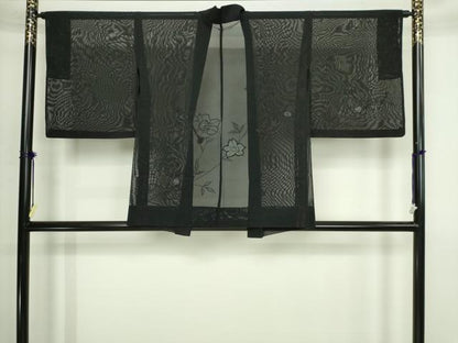 平和屋着物▽羽織　スリーシーズン　春夏秋　塵除け　刺繍　枝花文　正絹　逸品　DABI4652sf