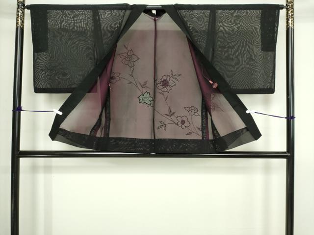 平和屋着物▽羽織　スリーシーズン　春夏秋　塵除け　刺繍　枝花文　正絹　逸品　DABI4652sf