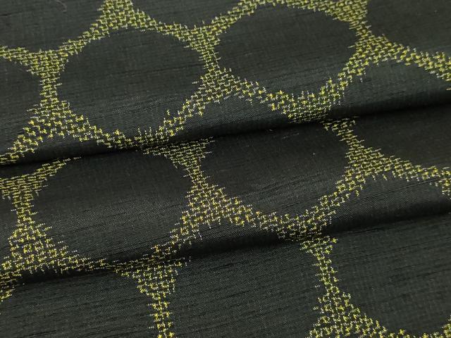 平和屋着物▽上質な紬　単衣　丸文　黒地　正絹　逸品　DABI4657sf