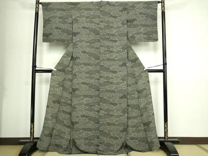 平和屋着物▽江戸小紋　単衣　小花尽くし文　黒地　正絹　逸品　DABI4661sf