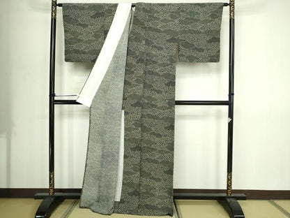 平和屋着物▽江戸小紋　単衣　小花尽くし文　黒地　正絹　逸品　DABI4661sf