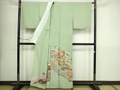 平和屋着物▽豪華色留袖　単衣　駒刺繍　風景草花文　松竹梅　金彩　正絹　逸品　未使用　DABI4662sf