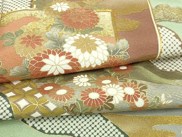 平和屋着物▽豪華色留袖　単衣　駒刺繍　風景草花文　松竹梅　金彩　正絹　逸品　未使用　DABI4662sf