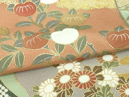 平和屋着物▽豪華色留袖　単衣　駒刺繍　風景草花文　松竹梅　金彩　正絹　逸品　未使用　DABI4662sf