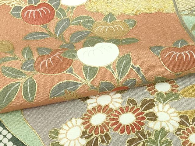 平和屋着物▽豪華色留袖　単衣　駒刺繍　風景草花文　松竹梅　金彩　正絹　逸品　未使用　DABI4662sf