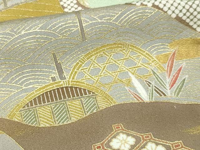 平和屋着物▽豪華色留袖　単衣　駒刺繍　風景草花文　松竹梅　金彩　正絹　逸品　未使用　DABI4662sf