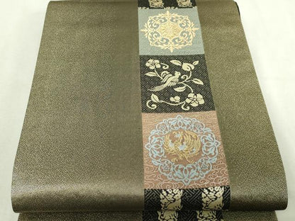 平和屋着物▼六通柄袋帯　花唐草文　優美　金糸　鈴乃屋扱い　正絹　逸品　DABI4668sf