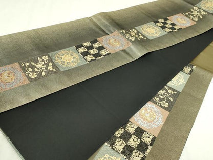 平和屋着物▼六通柄袋帯　花唐草文　優美　金糸　鈴乃屋扱い　正絹　逸品　DABI4668sf