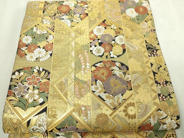 平和屋着物▼六通柄袋帯　高台寺熨斗目金具文　室町時代　正絹　逸品　DABI4670sf
