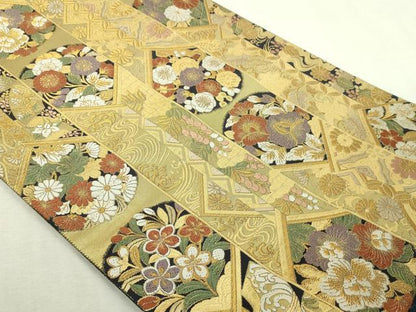 平和屋着物▼六通柄袋帯　高台寺熨斗目金具文　室町時代　正絹　逸品　DABI4670sf
