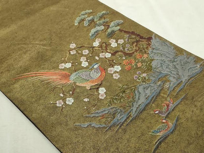 平和屋本店●六通柄袋帯　楽園瑞鳥絵文　本金箔　金泥箔　正絹　逸品　DABI4673sf