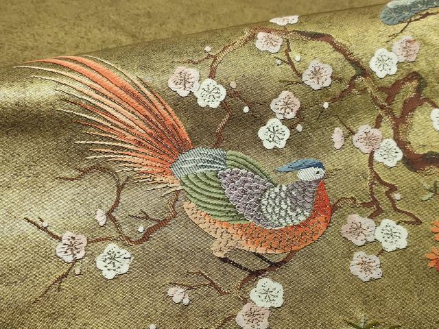 平和屋本店●六通柄袋帯　楽園瑞鳥絵文　本金箔　金泥箔　正絹　逸品　DABI4673sf
