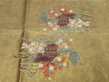 平和屋本店●六通柄袋帯　楽園瑞鳥絵文　本金箔　金泥箔　正絹　逸品　DABI4673sf