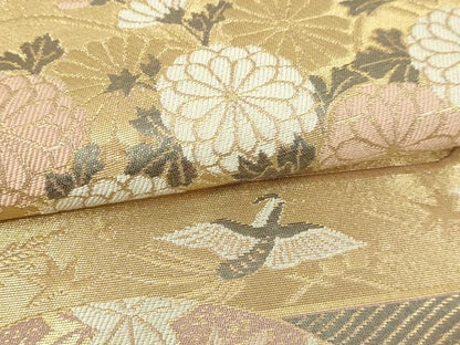 平和屋本店▼六通柄袋帯　山取四季花紋　純金箔　正絹　逸品　DABI4674sf