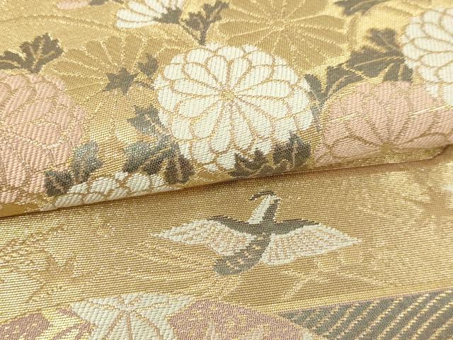 平和屋本店▼六通柄袋帯　山取四季花紋　純金箔　正絹　逸品　DABI4674sf