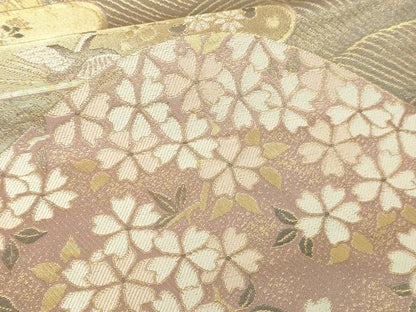 平和屋本店▼六通柄袋帯　山取四季花紋　純金箔　正絹　逸品　DABI4674sf