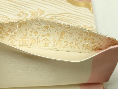 平和屋本店▼六通柄袋帯　道長取鶴文　前面純金箔24Ｋ使用　正絹　逸品　DABI4675sf