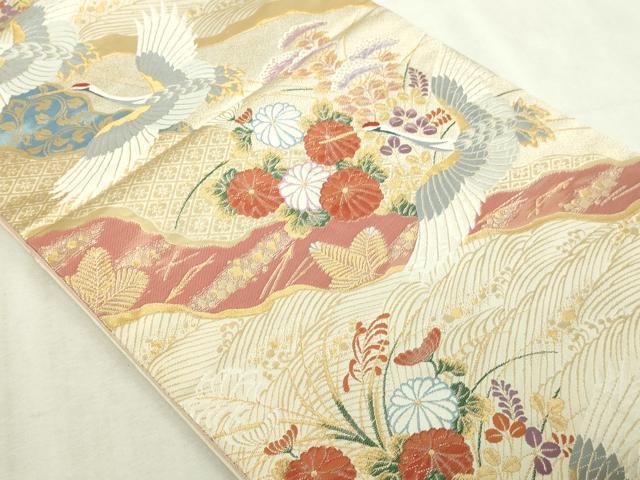 平和屋本店▼六通柄袋帯　道長取鶴文　前面純金箔24Ｋ使用　正絹　逸品　DABI4675sf