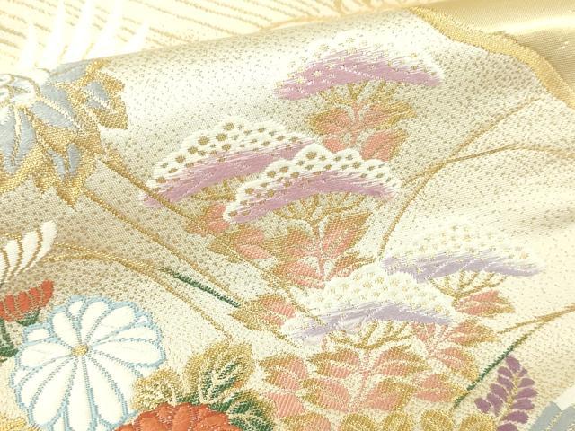 平和屋本店▼六通柄袋帯　道長取鶴文　前面純金箔24Ｋ使用　正絹　逸品　DABI4675sf