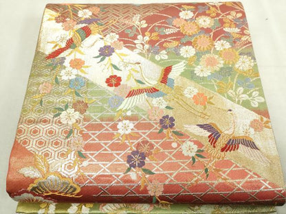 平和屋本店▼佐賀錦　六通柄袋帯　飛鶴花鳥文　優雅　純金箔二重織　正絹　逸品　DABI4676sf