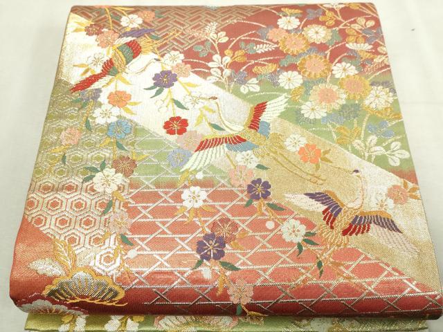 平和屋本店▼佐賀錦　六通柄袋帯　飛鶴花鳥文　優雅　純金箔二重織　正絹　逸品　DABI4676sf