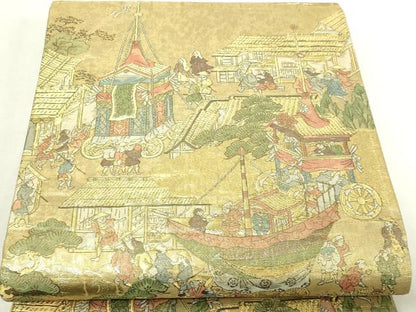 平和屋本店▼佐賀錦　六通柄袋帯　祇園巡行図　本金箔　正絹　逸品　DABI4677sf
