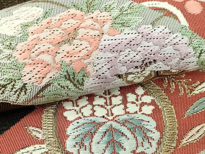 平和屋本店▼六通柄袋帯　唐織　珀絞錦　鳳凰地紙花文　本金二重箔　正絹　逸品　DABI4678sf