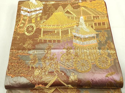 平和屋本店▼六通柄袋帯　祇園祭風景　二重箔　純金箔使用　正絹　逸品　DABI4679sf