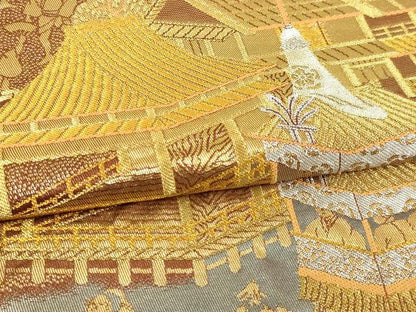 平和屋本店▼六通柄袋帯　祇園祭風景　二重箔　純金箔使用　正絹　逸品　DABI4679sf
