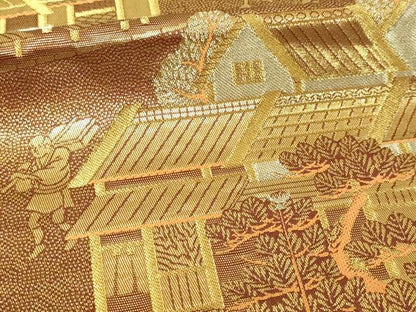 平和屋本店▼六通柄袋帯　祇園祭風景　二重箔　純金箔使用　正絹　逸品　DABI4679sf