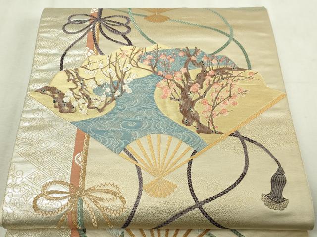 平和屋本店▼六通柄袋帯　光琳扇絵集　純金箔　正絹　逸品　DABI4683sf