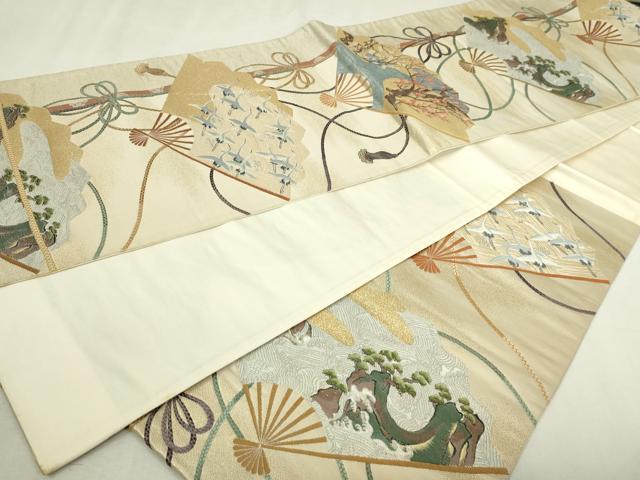 平和屋本店▼六通柄袋帯　光琳扇絵集　純金箔　正絹　逸品　DABI4683sf