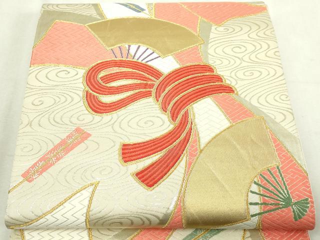 平和屋本店▼六通柄袋帯　富貴錦　束ね熨斗文　本金銀二重箔　正絹　逸品　DABI4685sf