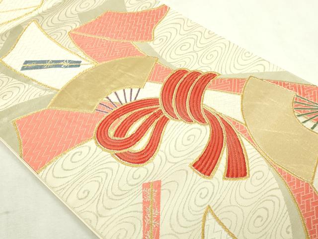 平和屋本店▼六通柄袋帯　富貴錦　束ね熨斗文　本金銀二重箔　正絹　逸品　DABI4685sf