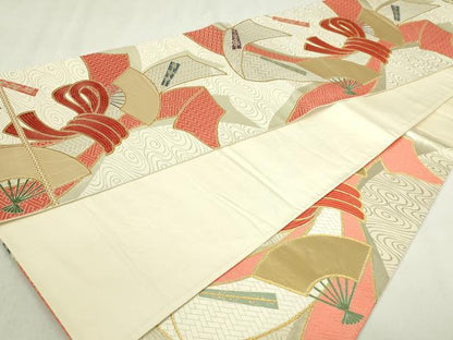 平和屋本店▼六通柄袋帯　富貴錦　束ね熨斗文　本金銀二重箔　正絹　逸品　DABI4685sf