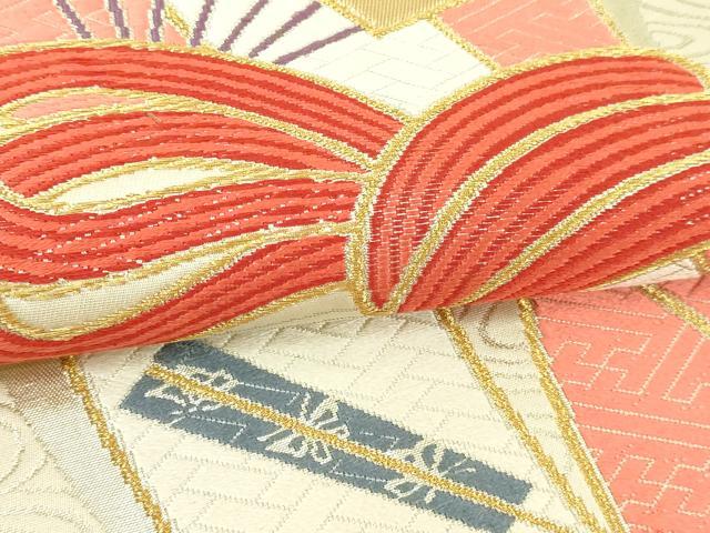 平和屋本店▼六通柄袋帯　富貴錦　束ね熨斗文　本金銀二重箔　正絹　逸品　DABI4685sf