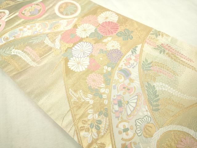平和屋本店▼六通柄袋帯　唐織　遠山花文錦箔　純金箔　正絹　逸品　DABI4686sf