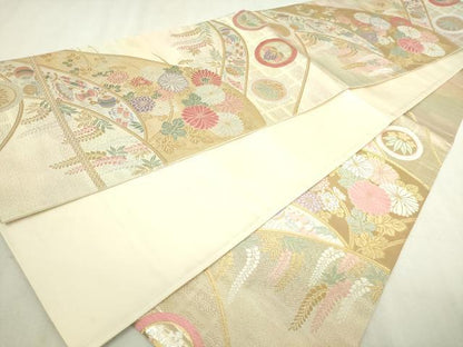 平和屋本店▼六通柄袋帯　唐織　遠山花文錦箔　純金箔　正絹　逸品　DABI4686sf