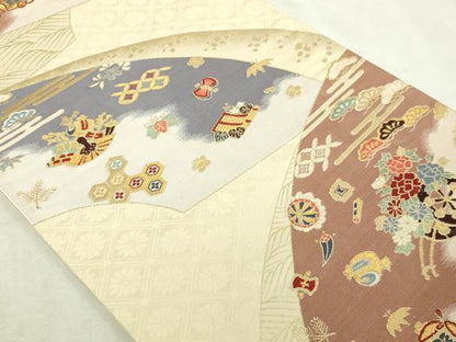 平和屋本店▼六通柄袋帯　柏寿錦　宝尽くし花文　純金二重箔　正絹　逸品　DABI4687sf
