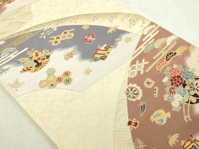 平和屋本店▼六通柄袋帯　柏寿錦　宝尽くし花文　純金二重箔　正絹　逸品　DABI4687sf