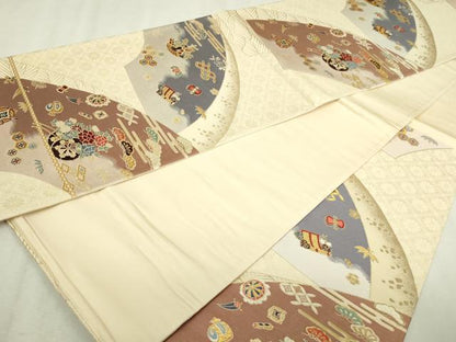 平和屋本店▼六通柄袋帯　柏寿錦　宝尽くし花文　純金二重箔　正絹　逸品　DABI4687sf