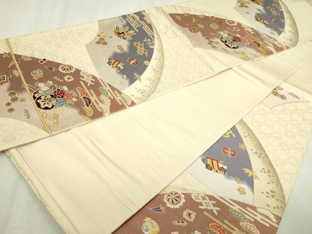 平和屋本店▼六通柄袋帯　柏寿錦　宝尽くし花文　純金二重箔　正絹　逸品　DABI4687sf