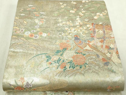 平和屋本店▼六通柄袋帯　寛文遠山鳥文　本金箔　正絹　逸品　DABI4689sf